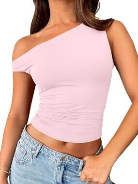 Trendy Queen Ruched Sleeveless Top, Pink, S